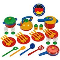 Theo Klein 9194 Set de ollas de cocina grande de Emmas Kitchen- Vajilla robusta y colorida- Con olla exprés- cuchara de…